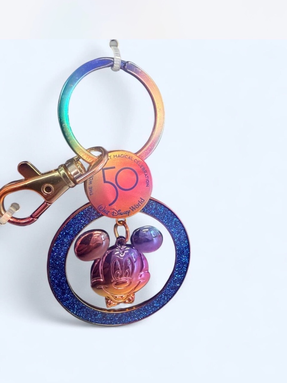 Disney Iridescent 50th Anniversary Mickey Key & Card Holder — Blue Glitter Ring